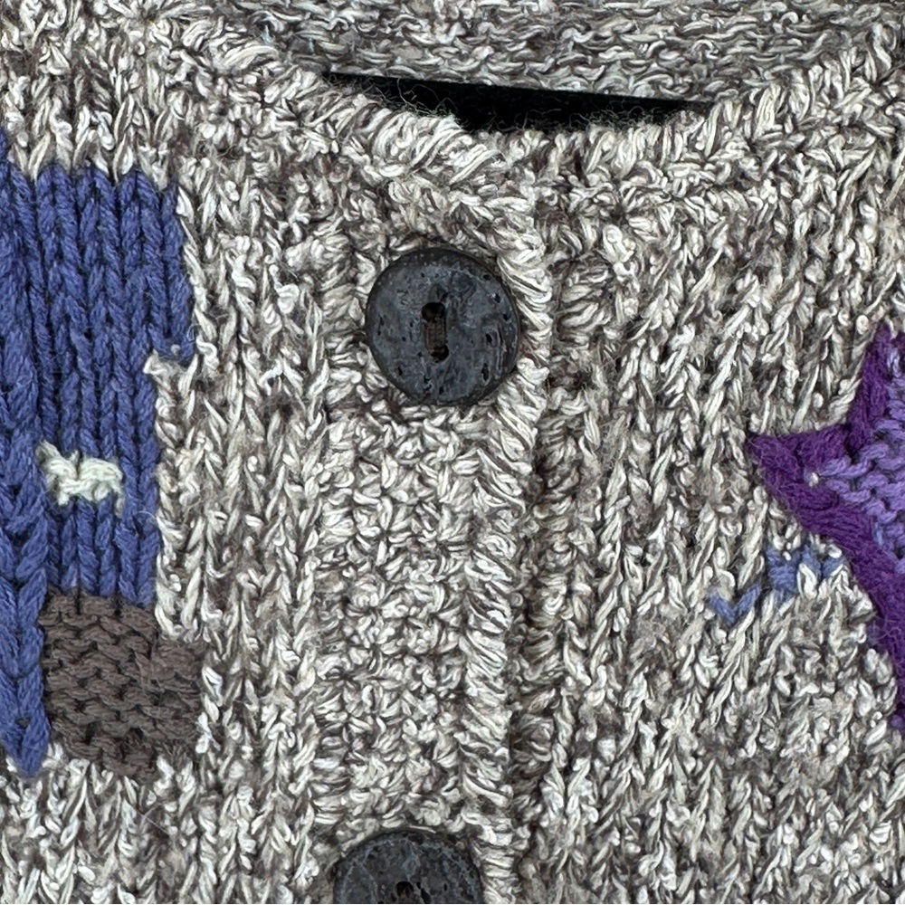 Women's Large‎ Tan Purple Lilac Patterned Sweater Vintage Cardigan Cozy - Picture 5 of 10